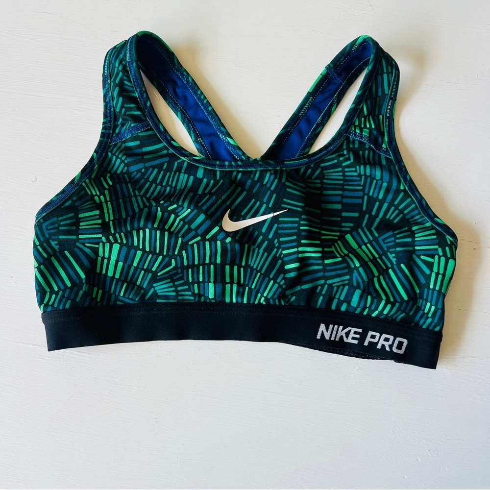 Nike Pro Women's Sports Bra - Green, Blue, and Black Size Small